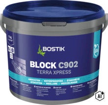 Seau de mortier de colmatage Bostik Block C902 Terra Xpress 5 kilogrammes pour stopper les fuites d eau (Image AI modified or generated)