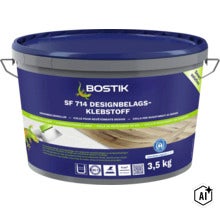 Bostik SF 714 Designbelagsklebstoff 3,5 Kilogramm Eimer für elastische Bodenbeläge mit Blauer Engel Zertifizierung und EC1 Plus Siegel. (Image AI modified or generated)