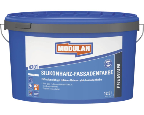 Peinture de façade en résine de silicone Modulan seau de 12,5 litres pour une protection extérieure résistante aux intempéries.
