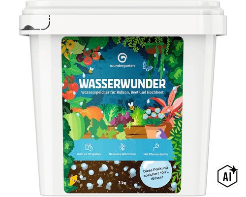 Wundergarten Wasserwunder réservoir d eau 2 kilogrammes seau pour balcon, potager et potager surélevé pour l arrosage des plantes. (Image AI modified or generated)