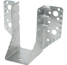 Sabot de charpente galvanisé pour structures en bois avec de nombreux trous de clouage pour une fixation stable des poutres en bois.