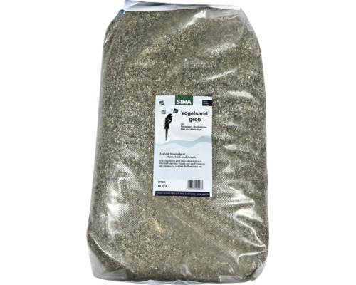Sable pour oiseaux grossier Sina avec grit de coquillages et huile d'anis pour oiseaux, paquet de 25 kilogrammes.