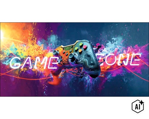 Ein Game Controller vor einem abstrakten Hintergrund mit der Aufschrift Game Zone. (Image AI modified or generated)