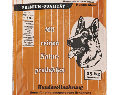 Hundefutter Trockenfutter Premium Hundemenü 15 kg für erwachsene Hunde aller Rassen mit 30 Prozent Fleischanteil für normale bis hohe Aktivität