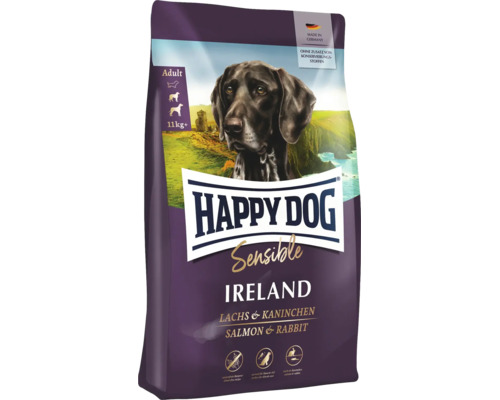 Aliment pour chiens Happy Dog Sensible Ireland au saumon et lapin pour chiens adultes onze kilogrammes
