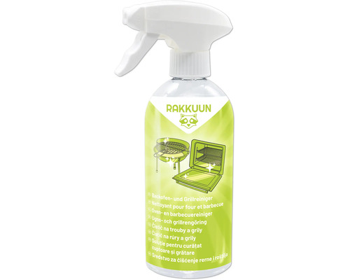 Nettoyant pour four et barbecue Rakkuun dans un flacon pulvérisateur pour un nettoyage efficace.