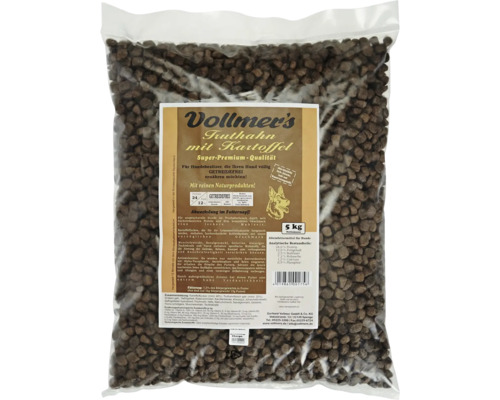 Vollmer Truthahn mit Kartoffel Trockenfutter für Hunde, 5 Kilogramm Sack, getreidefrei.