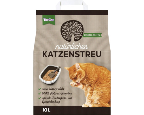 Litière pour chat naturelle TopCAT à base de granulés de bois, sac de 10 litres pour l'hygiène des chats.
