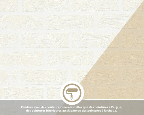 Peinture minérale telle que peinture à l'argile, peinture intérieure au silicate ou peinture à la chaux sur un mur en briques.