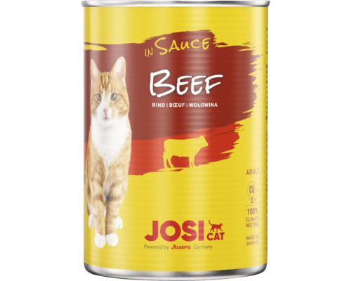 Boîte de nourriture pour chat Josi Cat en sauce au bœuf pour chats adultes.