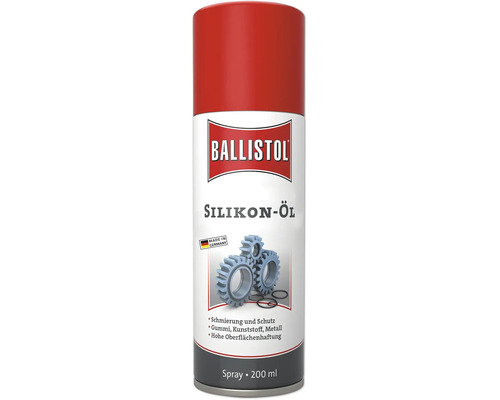 Spray huile de silicone Ballistol 200 millilitres pour lubrifier et protéger le caoutchouc, le plastique et le métal.