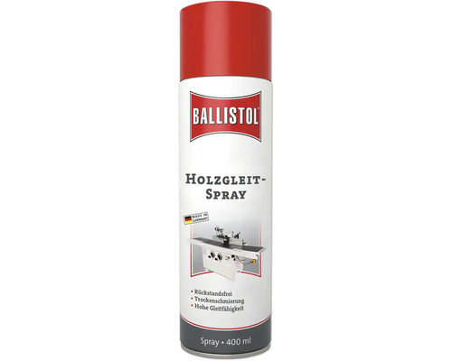 Spray lubrifiant pour bois Ballistol pour lubrification à sec et haute glissance, aérosol de 400 millilitres pour machines à bois.