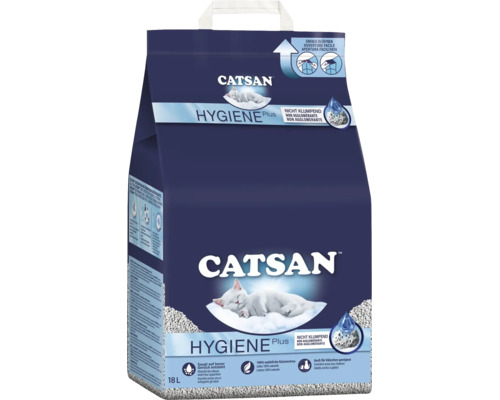 Litière pour chat Catsan Hygiene Plus, non agglomérante, 18 litres, litière naturelle pour bacs à litière hygiéniques.