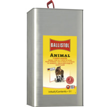 Huile de soin pour animaux Ballistol Animal en bidon métallique de 5 litres pour le soin de la peau et du pelage.