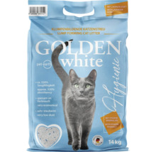 Litière pour chat agglomérante Golden White au parfum de lavande, sac de 14 kilogrammes.
