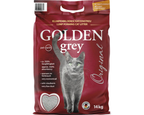 Litière pour chat agglomérante Golden Grey Original au parfum de poudre pour bébé, 14 kilogrammes