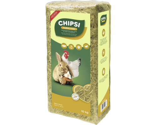 Chipsi Farmland Naturstroh für Kleintiere, 10 Kilogramm Packung, staubfreies Einstreu für Nagetiere und Geflügel.