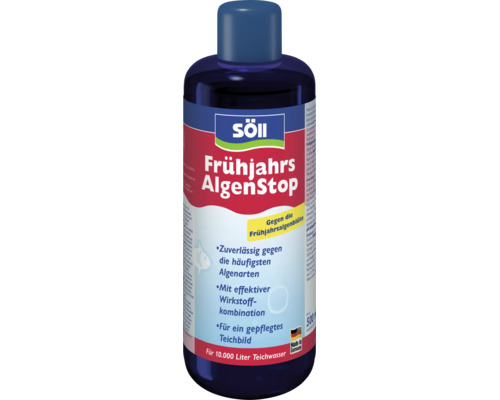 Bouteille Söll FrühjahrsAlgenStop de 500 millilitres pour lutter contre les algues dans le bassin de jardin Made in Germany