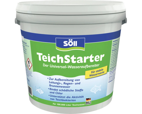 Conditionneur d eau Söll TeichStarter en seau de 10 kilogrammes pour le traitement de l eau de bassin.