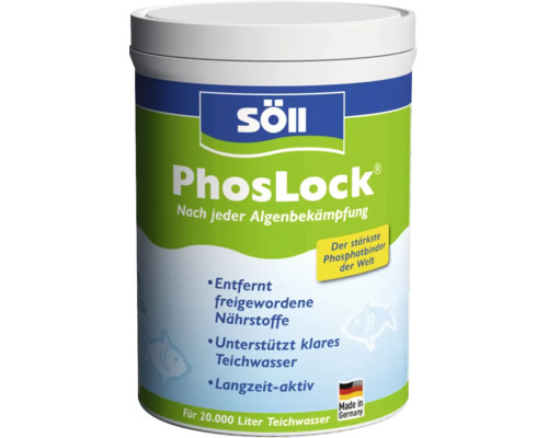 Liant de phosphate Söll PhosLock pour bassins de jardin, seau pour 20.000 litres, élimine les nutriments et assure une eau de bassin claire.