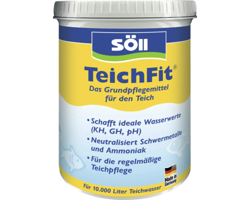 Produit d entretien pour bassin Söll TeichFit pour stabiliser les valeurs de l eau dans un seau pour 10.000 litres d eau de bassin.