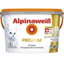 Alpinaweiss Premium Innenfarbe im 10 Liter Eimer fuer circa 90 Quadratmeter Flaechenabdeckung.