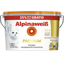 Eimer Alpinaweiss Premium Innenfarbe mit 12,5 Liter Inhalt fuer 112 Quadratmeter Anstrich mit 25 Prozent mehr Inhalt