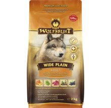 Aliment pour chiens adultes Wolfsblut Wide Plain à la viande de cheval et patates douces, sans céréales, paquet de 2 kilogrammes.