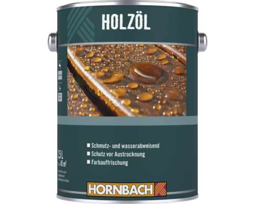 Huile pour bois Hornbach, bidon de 2,5 litres, soin hydrofuge pour bois extérieur, pour raviver la couleur et protéger contre le dessèchement.