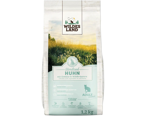Wildes Land Sterilised Huhn Katzenfutter mit Gemüse und Wildkräutern, getreidefrei, 1,2 Kilogramm Packung.