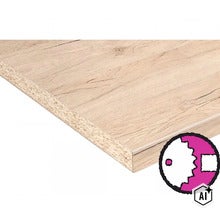Panneau de bois aggloméré aspect chêne avec symbole de lame de scie pour service de découpe (Image AI modified or generated)