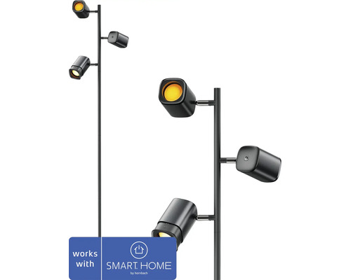 Lampadaire moderne avec trois spots réglables, compatible avec Smart Home by Hornbach