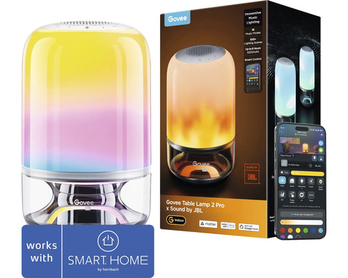 Lampe de table Govee 2 Pro avec haut parleur JBL et commande par application avec emballage et logo Smart Home by Hornbach