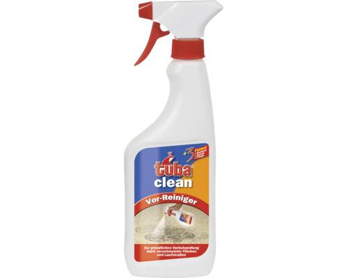 Tuba clean Vor-Reiniger Spray zur gründlichen Vorbehandlung von stark verschmutzten Teppichflächen und Laufstraßen.