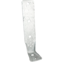 Winkelverbinder aus verzinktem Stahl mit zahlreichen Nagellöchern zur stabilen Holzverbindung im Bauwesen.