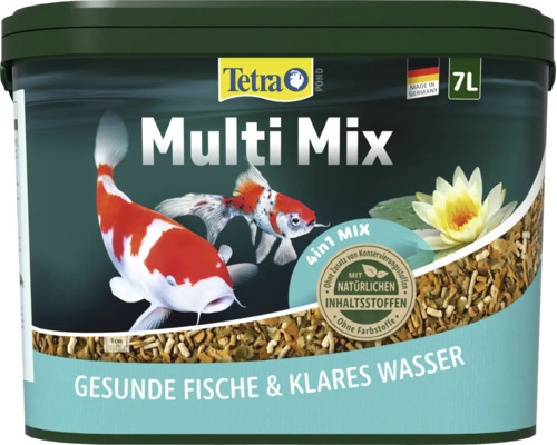 Aliment pour poissons de bassin Tetra Pond Multi Mix en seau de 7 litres pour des poissons sains et une eau claire.