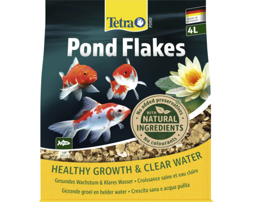 Nourriture pour poissons de bassin Tetra Pond Flakes en paquet de 4 litres pour une croissance saine et une eau claire.