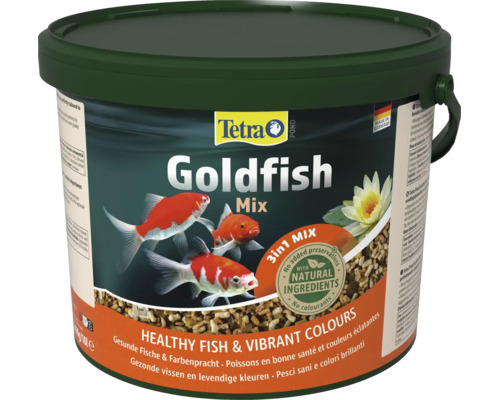 Tetra Pond Goldfish Mix Fischfutter im Eimer mit natürlichen Inhaltsstoffen für Goldfische im Gartenteich.