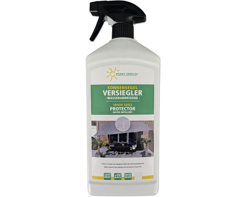 Spray imperméabilisant Peddy Shield pour voiles d’ombrage, protège contre l’eau et les taches.