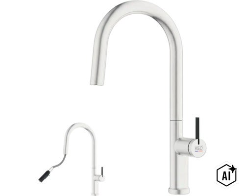 Mitigeur de cuisine moderne avec douchette extractible et commande monocommande Keo (Image AI modified or generated)