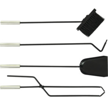 Kaminbesteck Set bestehend aus Besen, Schürhaken, Schaufel und Zange mit Metallgriffen