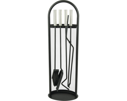 Kaminbesteck Set inklusive Ständer mit Besen, Schaufel, Schürhaken und Zange aus Metall für den Kamin