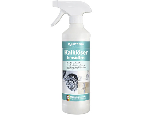Hotrega Kalklöser tensidfrei in der Sprühflasche für schnelle und effektive Entkalkung von Armaturen und Oberflächen in Bad und Küche.