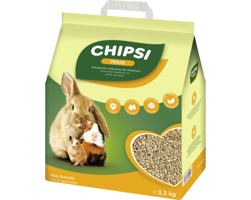 Litière pour petits animaux CHIPSI Mais en granulés de maïs, peu poussiéreuse et absorbante, sac de 3,3 kg