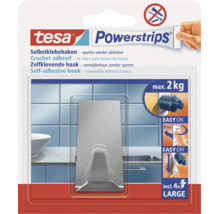 Tesa Powerstrips selbstklebender Edelstahlhaken für bis zu 2 Kilogramm Tragkraft inklusive 4 Klebestreifen zur spurlosen Montage