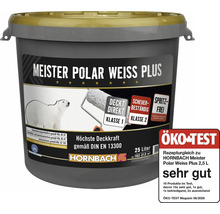 Eimer Meister Polar Weiss Plus Wandfarbe 25 Liter von Hornbach mit ausgezeichneter Deckkraft und Scheuerbeständigkeit