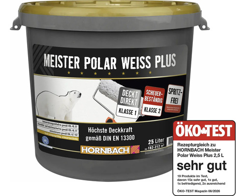 Seau de peinture murale Meister Polar Weiss Plus 25 litres de Hornbach avec excellente opacité et résistance au frottement