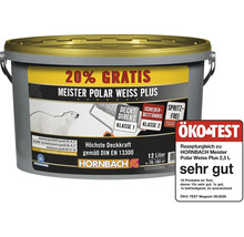 Meister Polar Weiss Plus Wandfarbe im 12 Liter Eimer von Hornbach inklusive Oekotest Siegel fuer sehr gute Produktqualitaet.