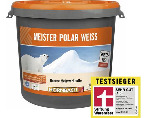 Seau de peinture murale Meister Polar Weiss de Hornbach avec label de gagnant du test Stiftung Warentest