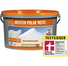 Eimer mit Meister Polar Weiss Wandfarbe, spritzfrei, lösemittelfrei, für den Innenbereich, ausgezeichnet als Testsieger von Stiftung Warentest.